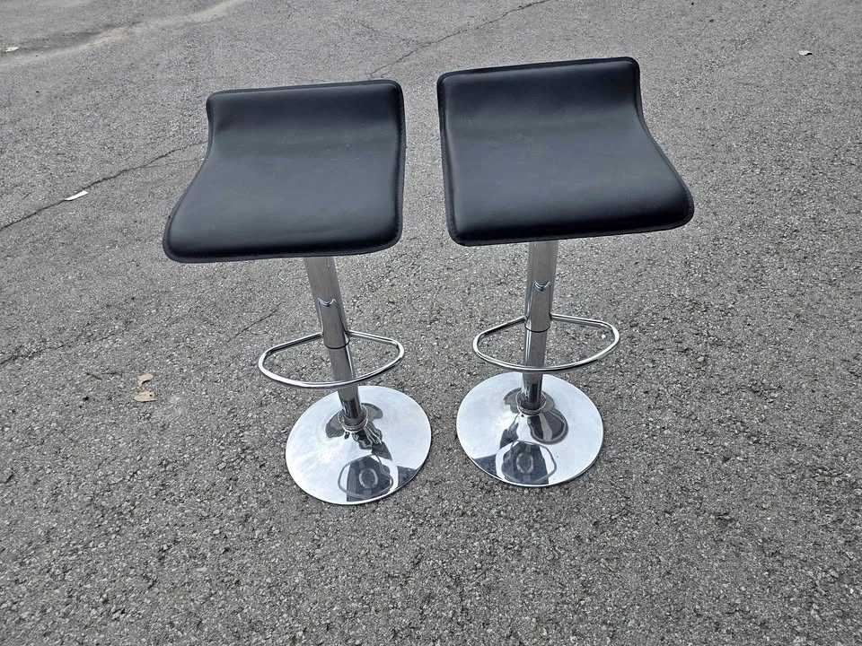 Pair of Adjustable Black and Chrome Bar Stools
