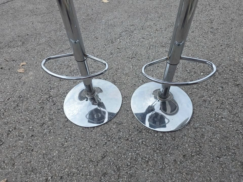 Pair of Adjustable Black and Chrome Bar Stools - photo 2