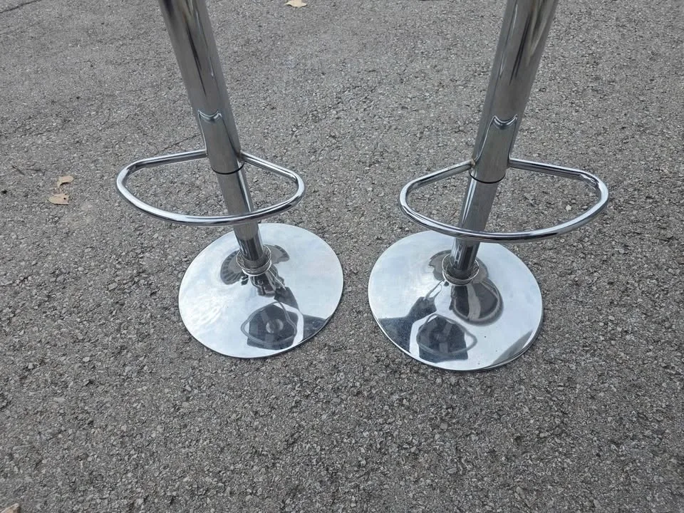 Pair of Adjustable Black and Chrome Bar Stools - photo 2
