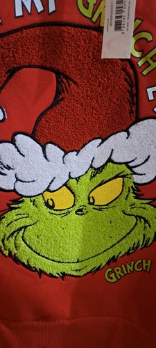 The Grinch! Cotton/Poly, Low Cut Sweatshirt/Plush Embroidery, XL