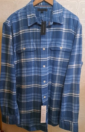 Tommy Hilfiger, men's 100%, thick cotton, Ice blue plaid shirt, - photo 2
