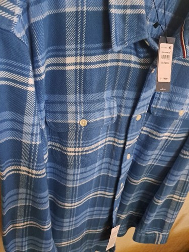 Tommy Hilfiger, men's 100%, thick cotton, Ice blue plaid shirt, - photo 4