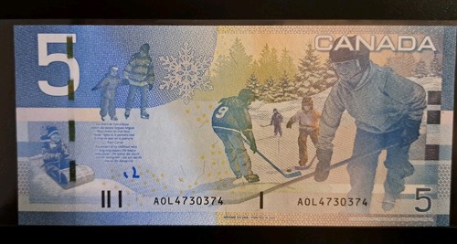 2006 Bank Of Canada $5 Four Digit Radar Note AOL 4730374 UNC - photo 2