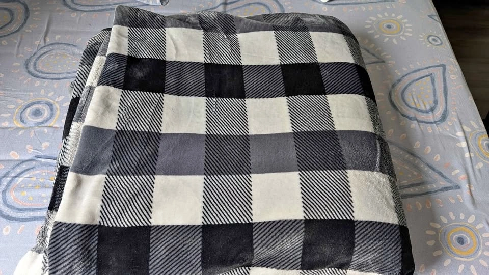 King size Black and White Plaid Sherpa Blanket