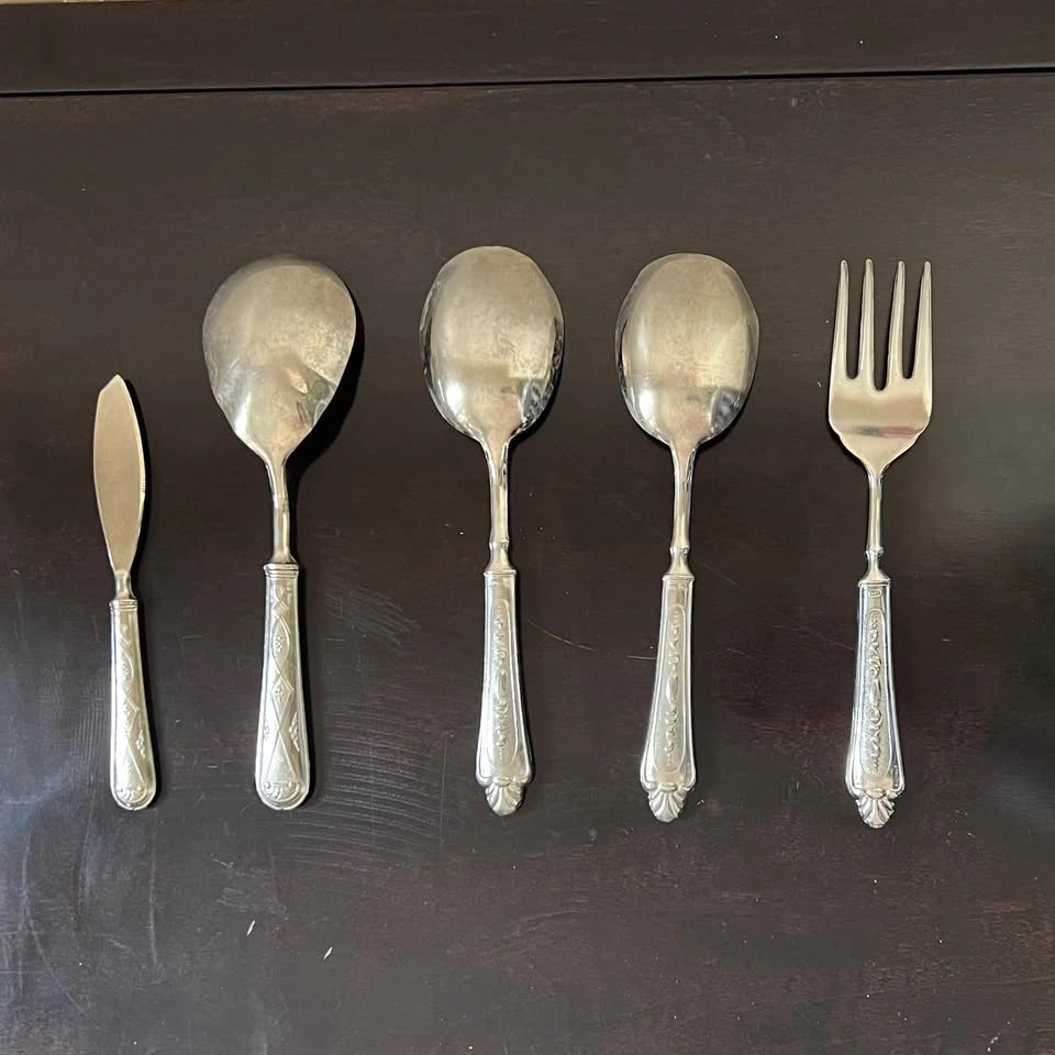 Silver-plated Serving Spoons Fork Butter Knife / made in Italy - photo 2