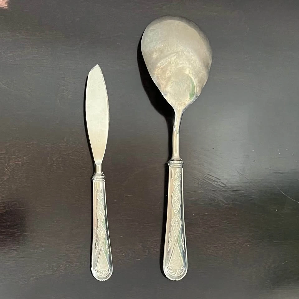 Silver-plated Serving Spoons Fork Butter Knife / made in Italy - photo 3