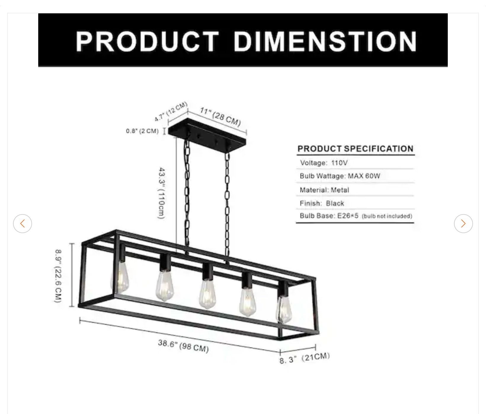 5-Light Matte Black Modern Linear Chandelier - photo 3