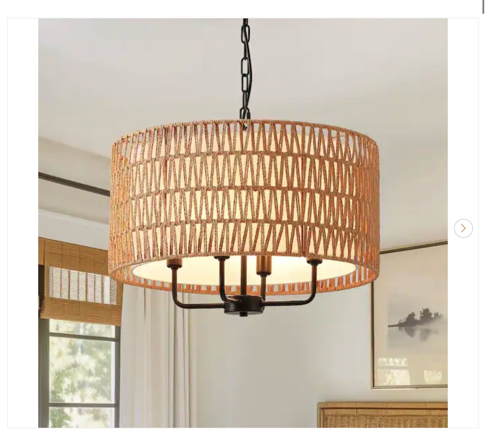 19.7 in. 4-Light Rattan Yellow Bohemian Chandelier
