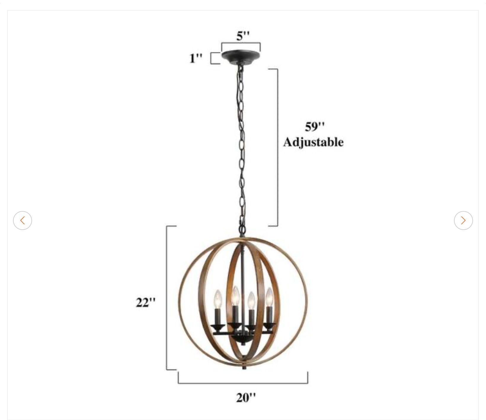 Modern Farmhouse 20 in. 4-Light Black Iron Orb Chandelier - photo 4