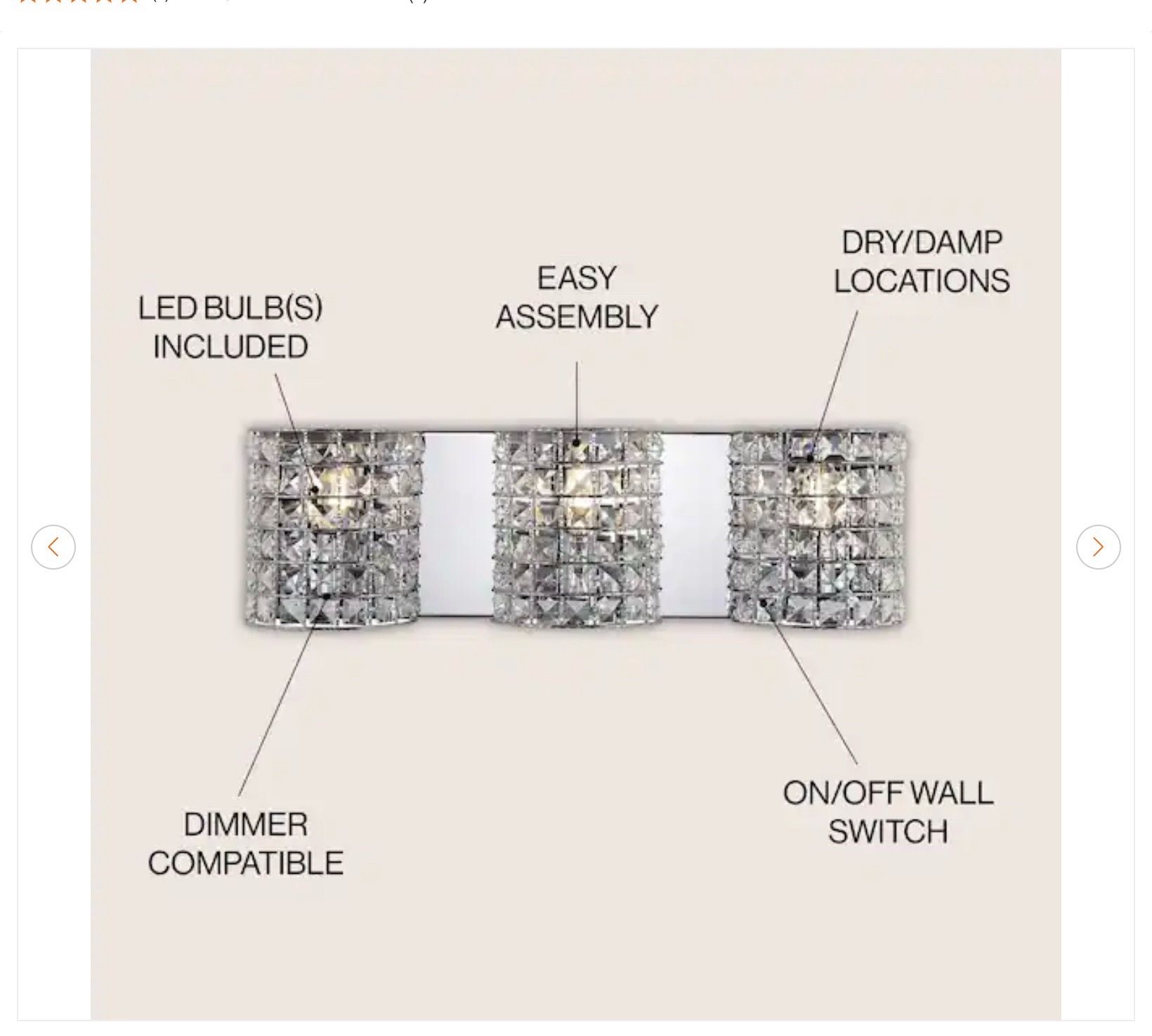 JONATHAN Y Clara 24 in. 3-Light Crystal Vanity Light - New - photo 4