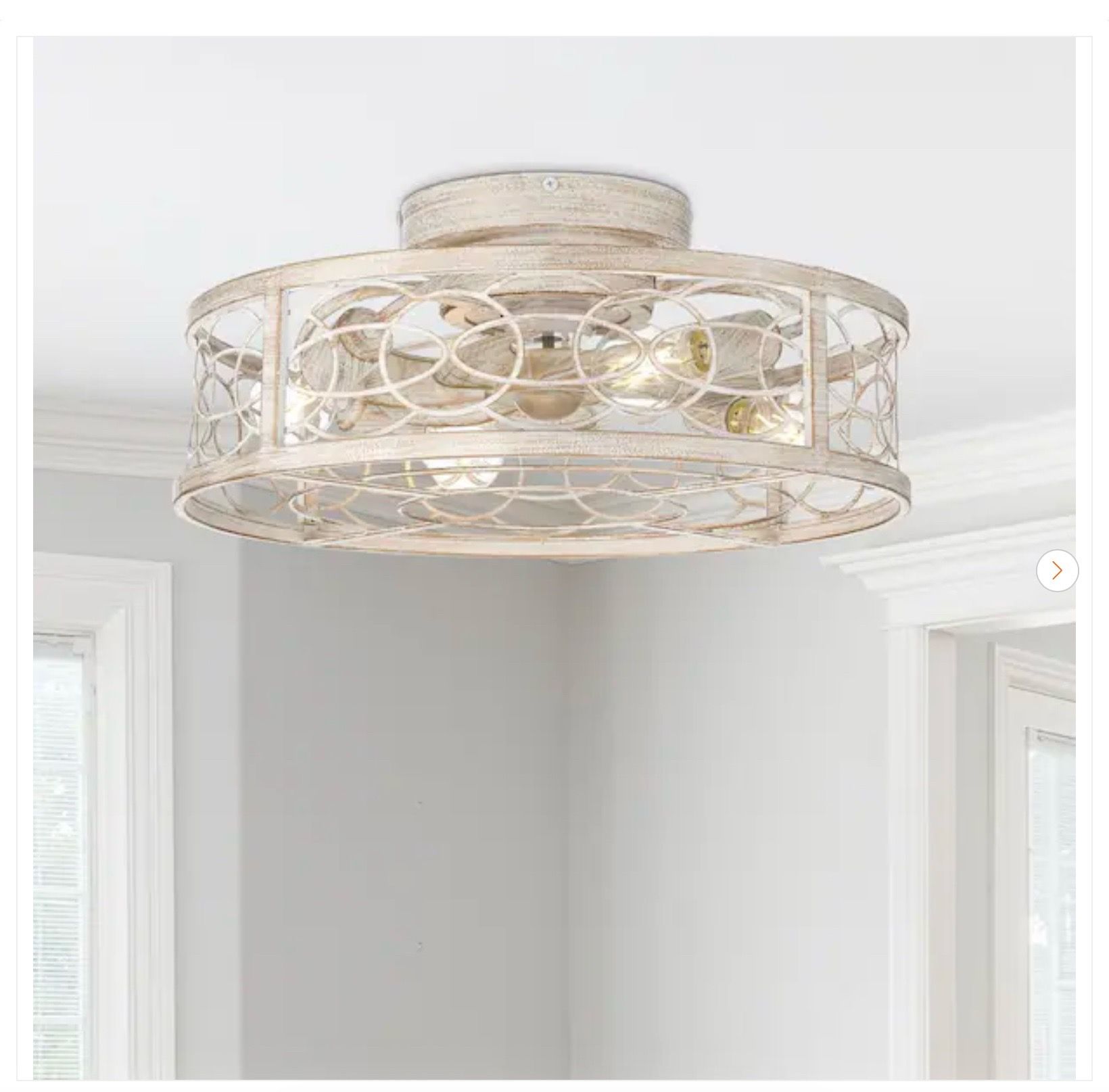Gloriel 20 in. 4-Light Indoor Rustic White Farmhouse Fandelier