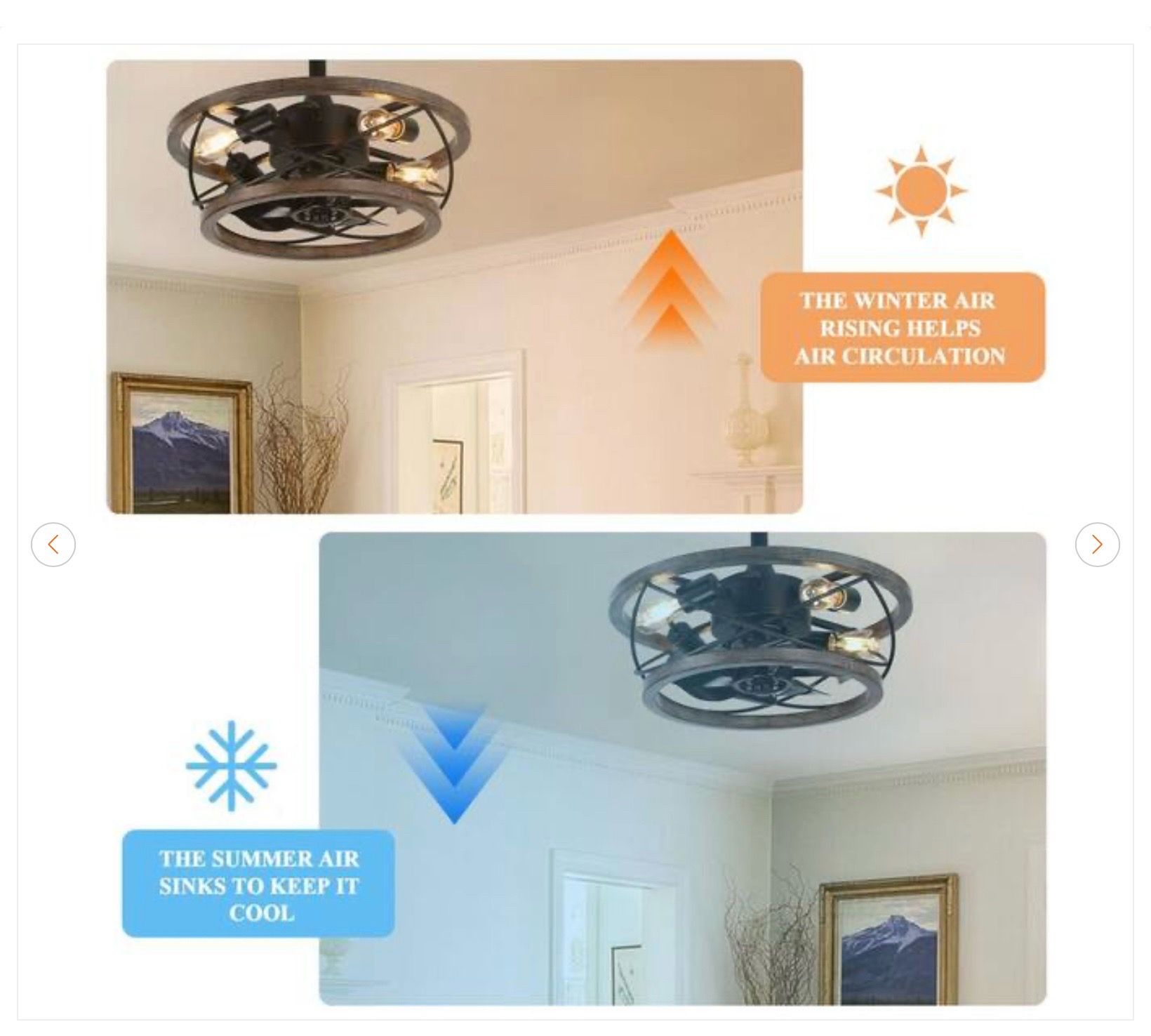 18 in. Indoor Drum Solid Wood Chandelier Ceiling Fan - New - photo 3