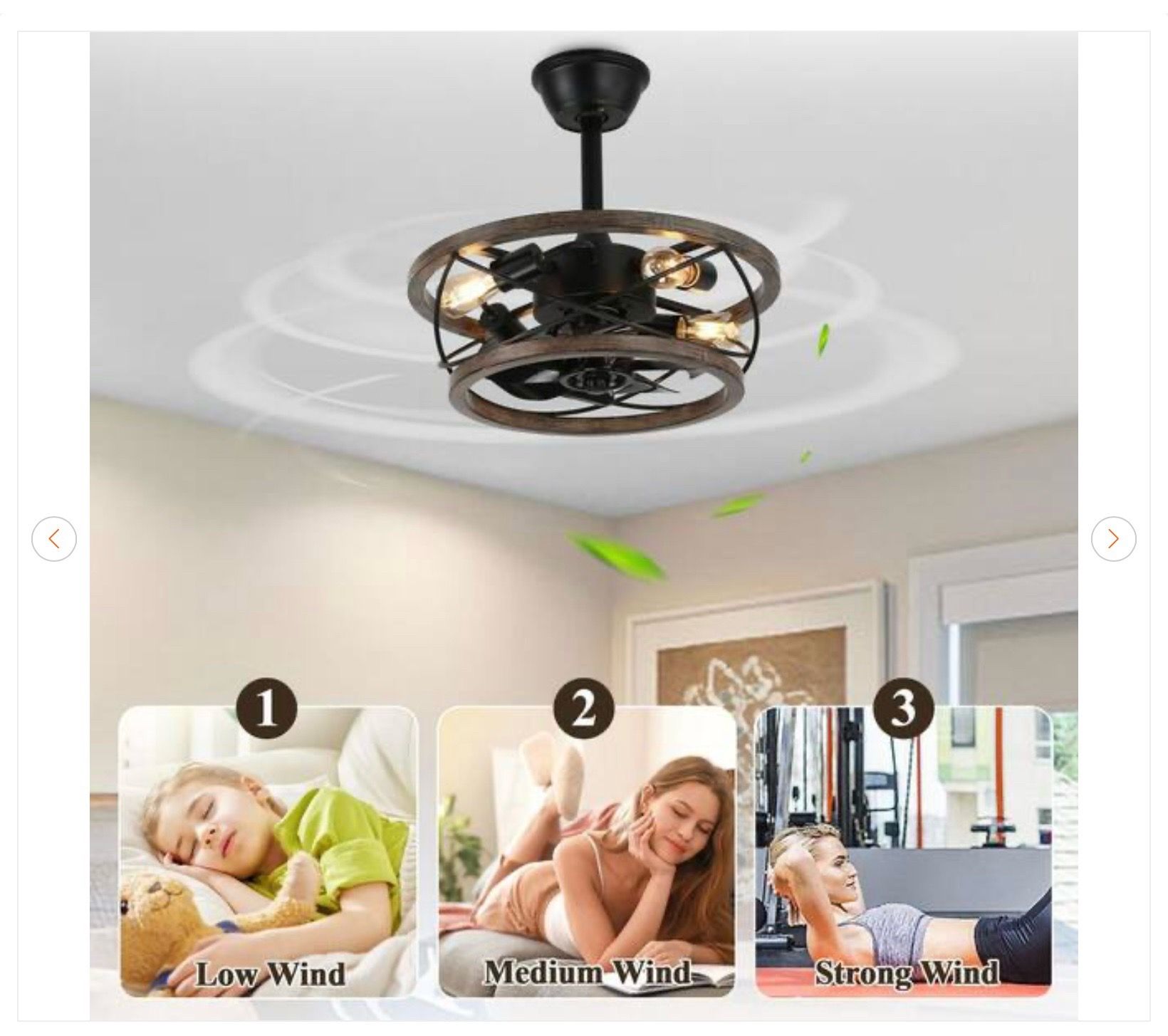 18 in. Indoor Drum Solid Wood Chandelier Ceiling Fan - New - photo 4