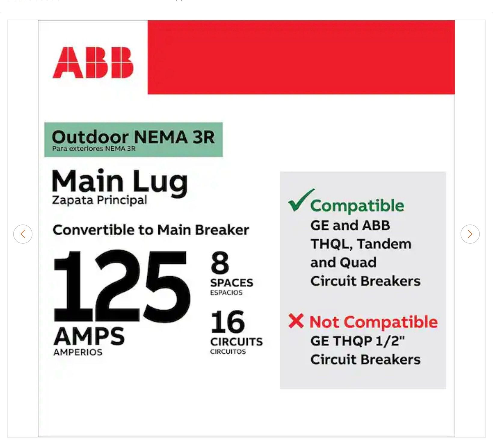 ABB 125 Amp 8-Space 16-Circuit Outdoor Load Center - photo 2