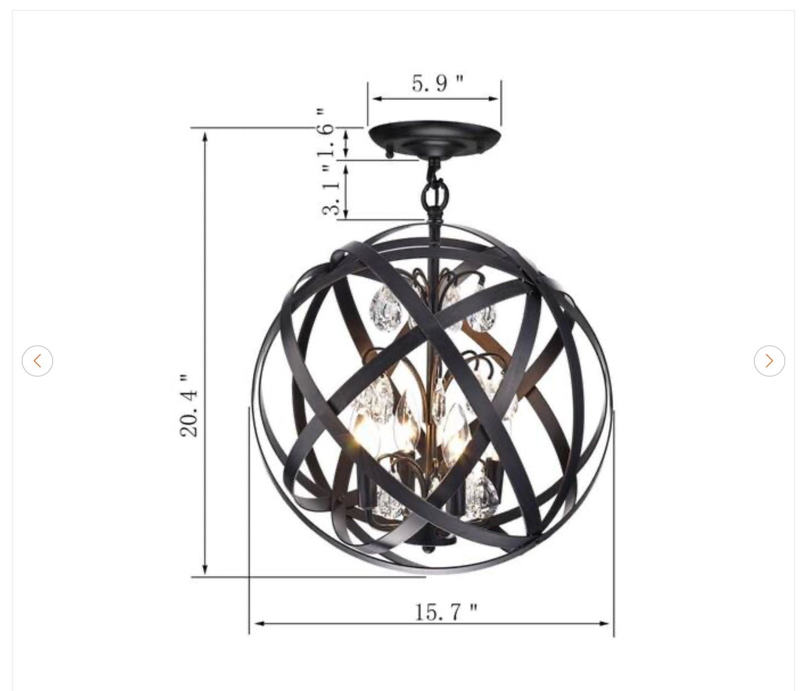 Primevere 16 in. 4-Light Brownish Black Globe Semi-Flush Mount - photo 4