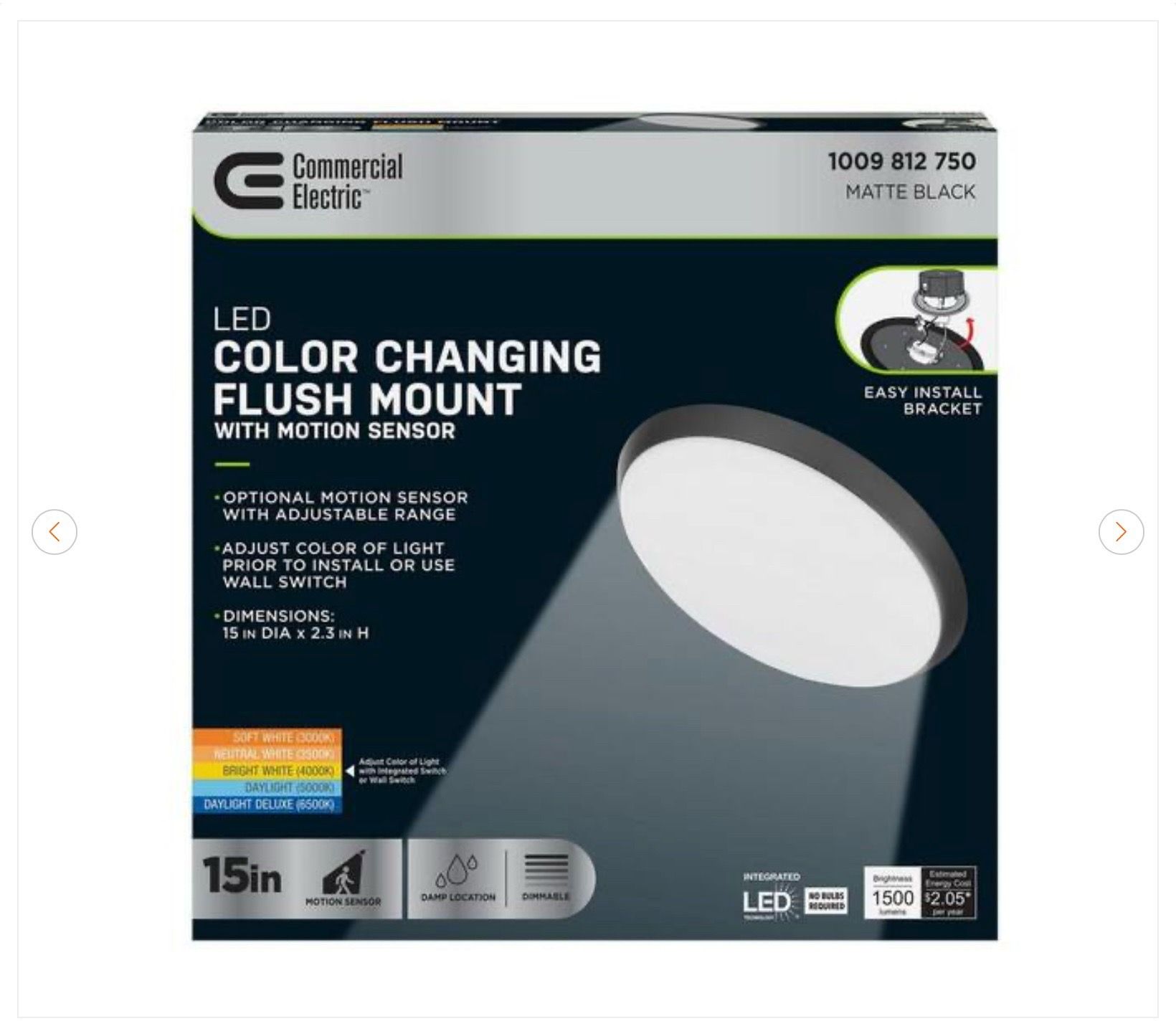 15 in. Matte Black Motion Sensor LED Flush Mount Ceiling Light - photo 3