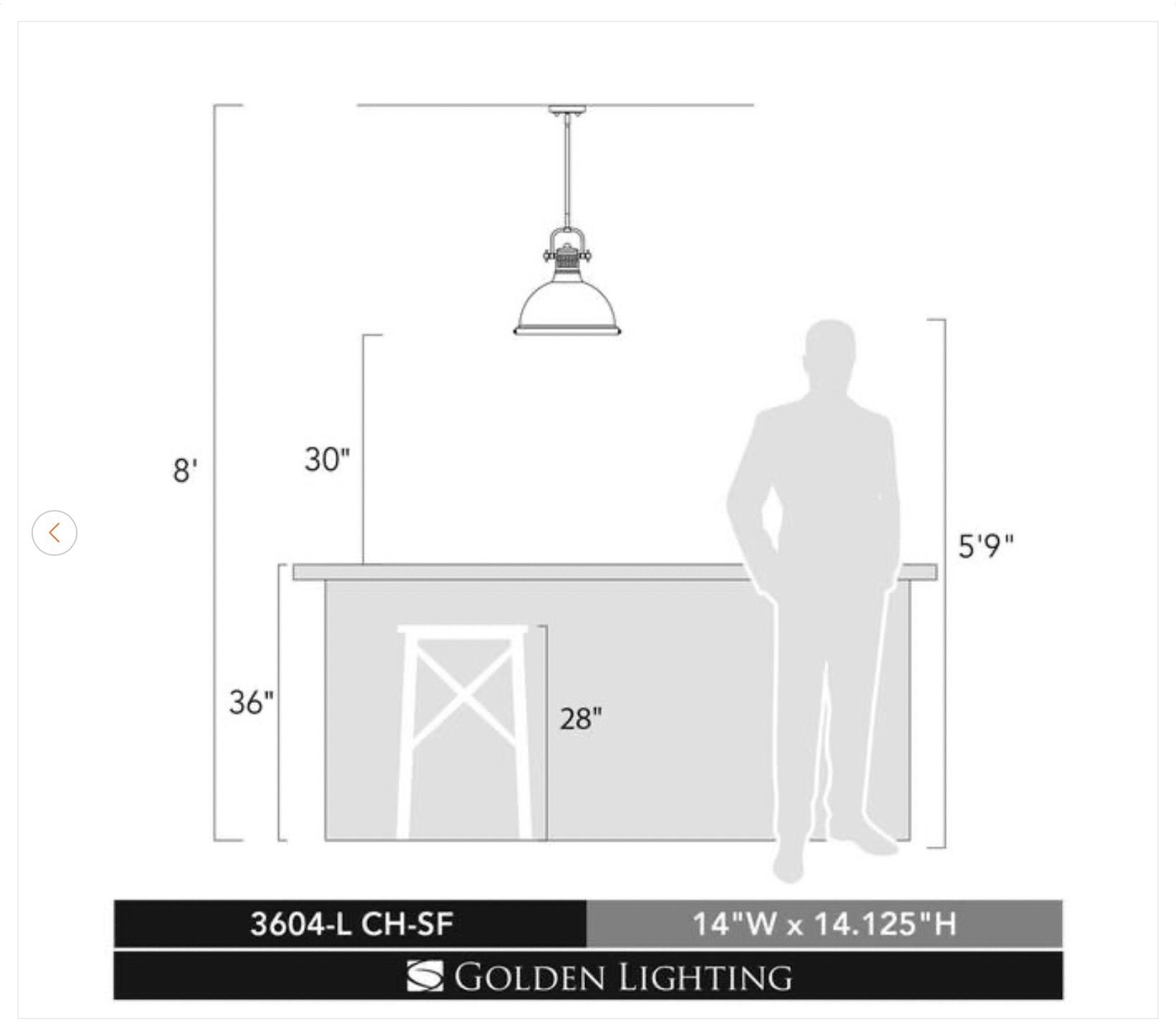 Golden Lighting Duncan 1-Light Chrome Pendant Light - New - photo 3