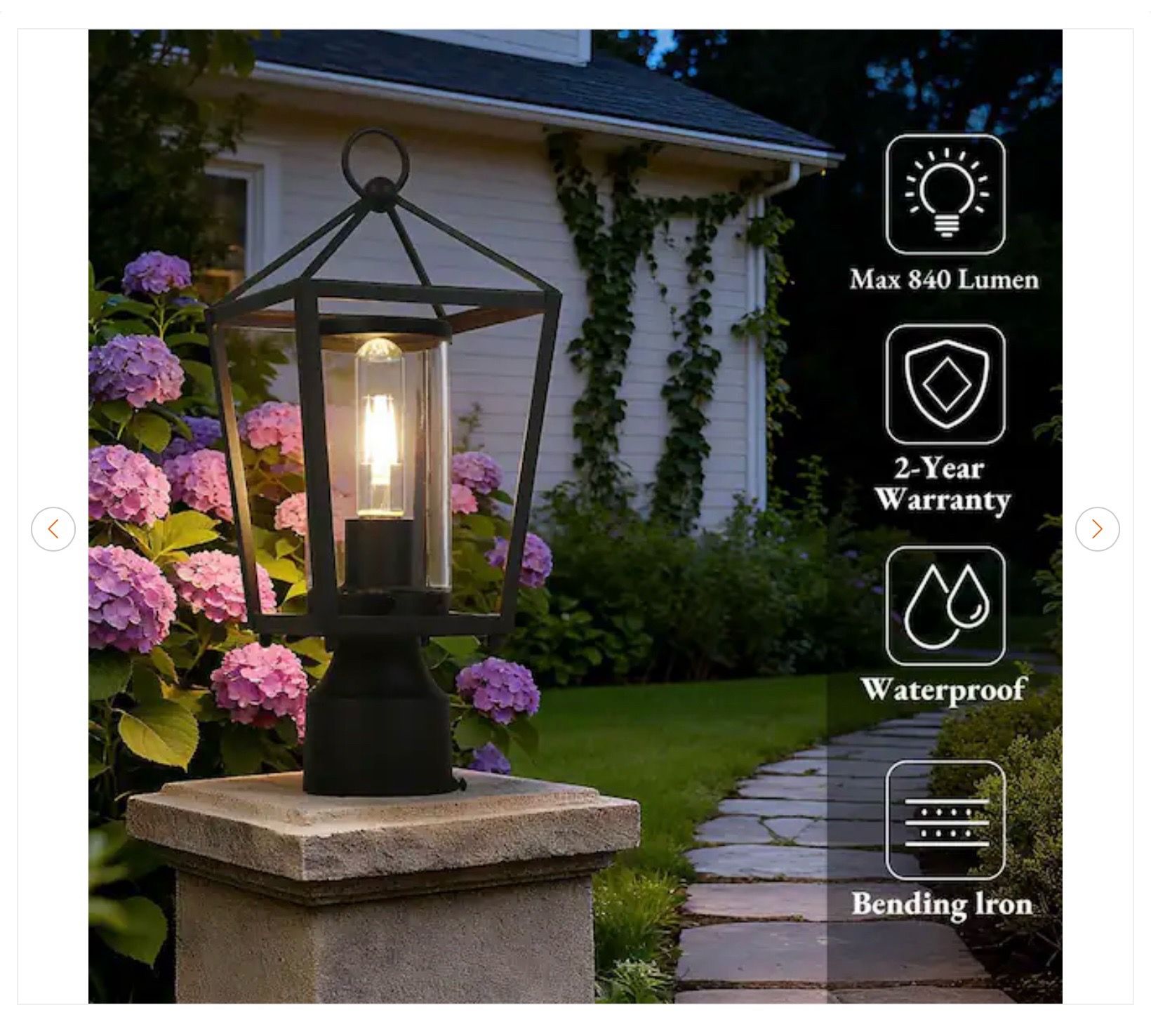 1-Light Black Outdoor Post Light - New - photo 3