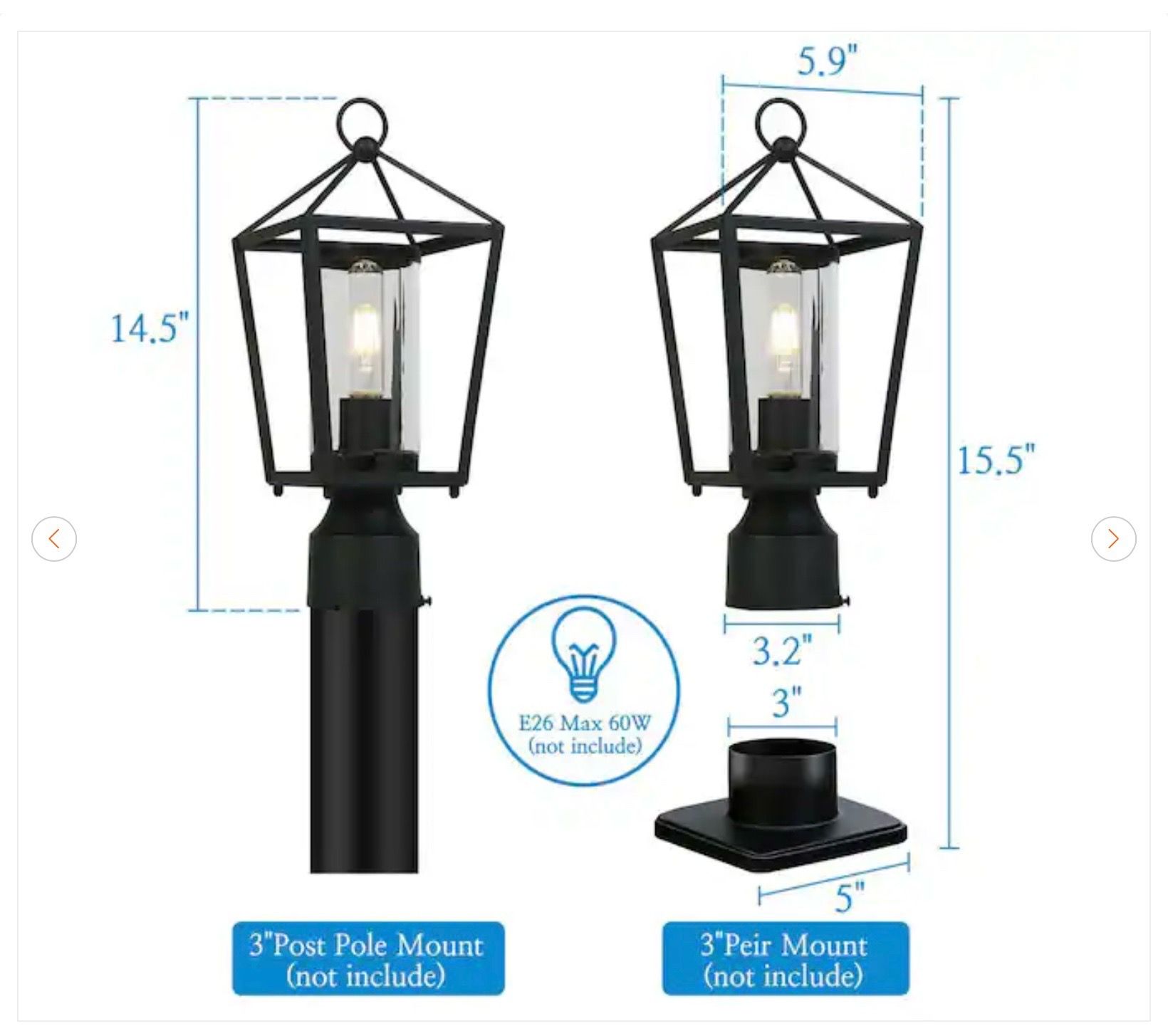 1-Light Black Outdoor Post Light - New - photo 5
