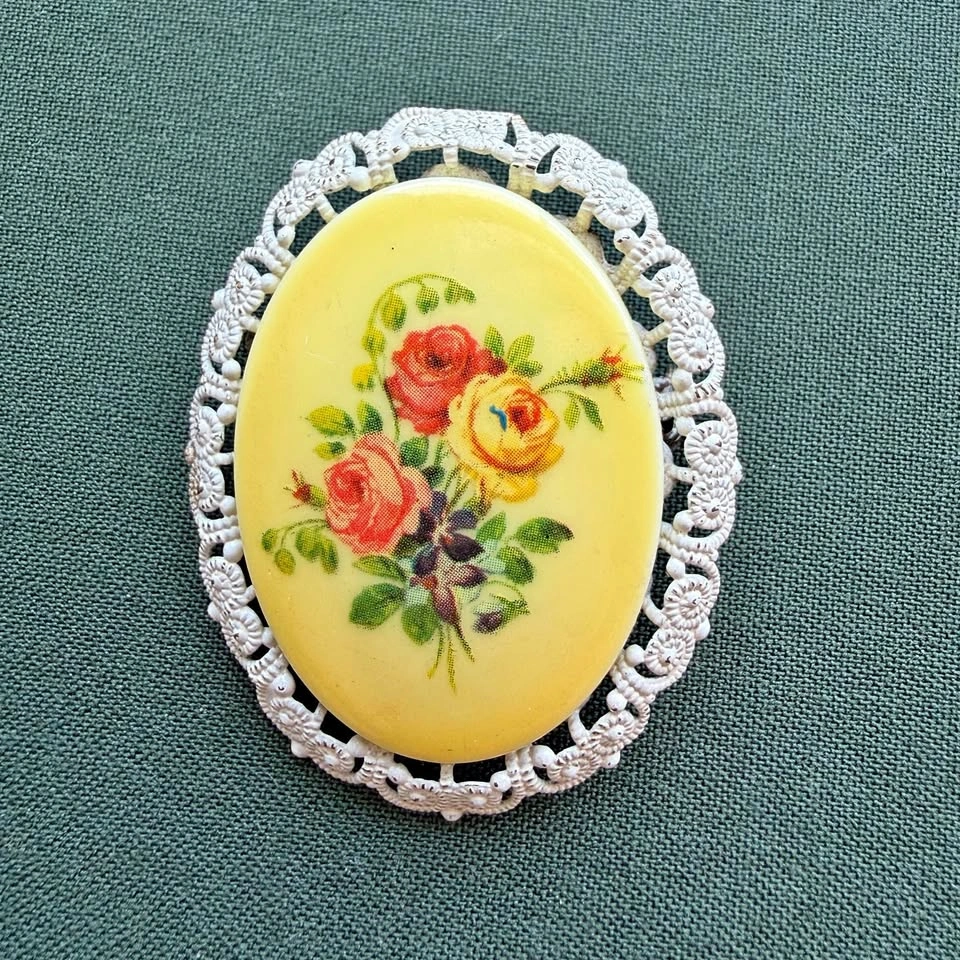 Vintage Western Germany Floral Porcelain Brooch