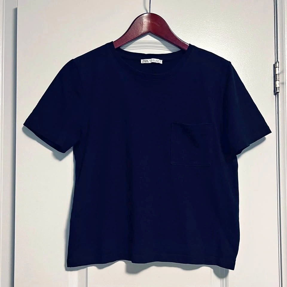 ZARA Women’s Round neck short sleeve T-shirt, Black Size L