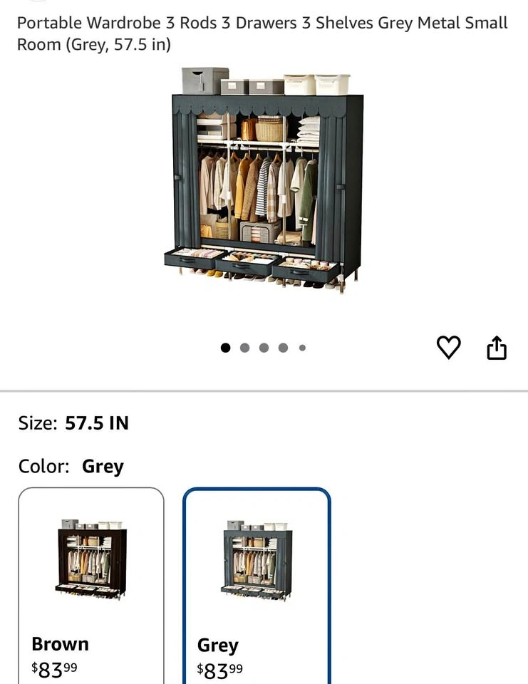 57.5” Portable Closet Wardrobe (Grey)
