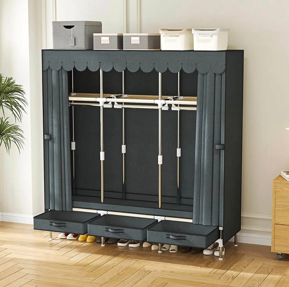 57.5” Portable Closet Wardrobe (Grey) - photo 4