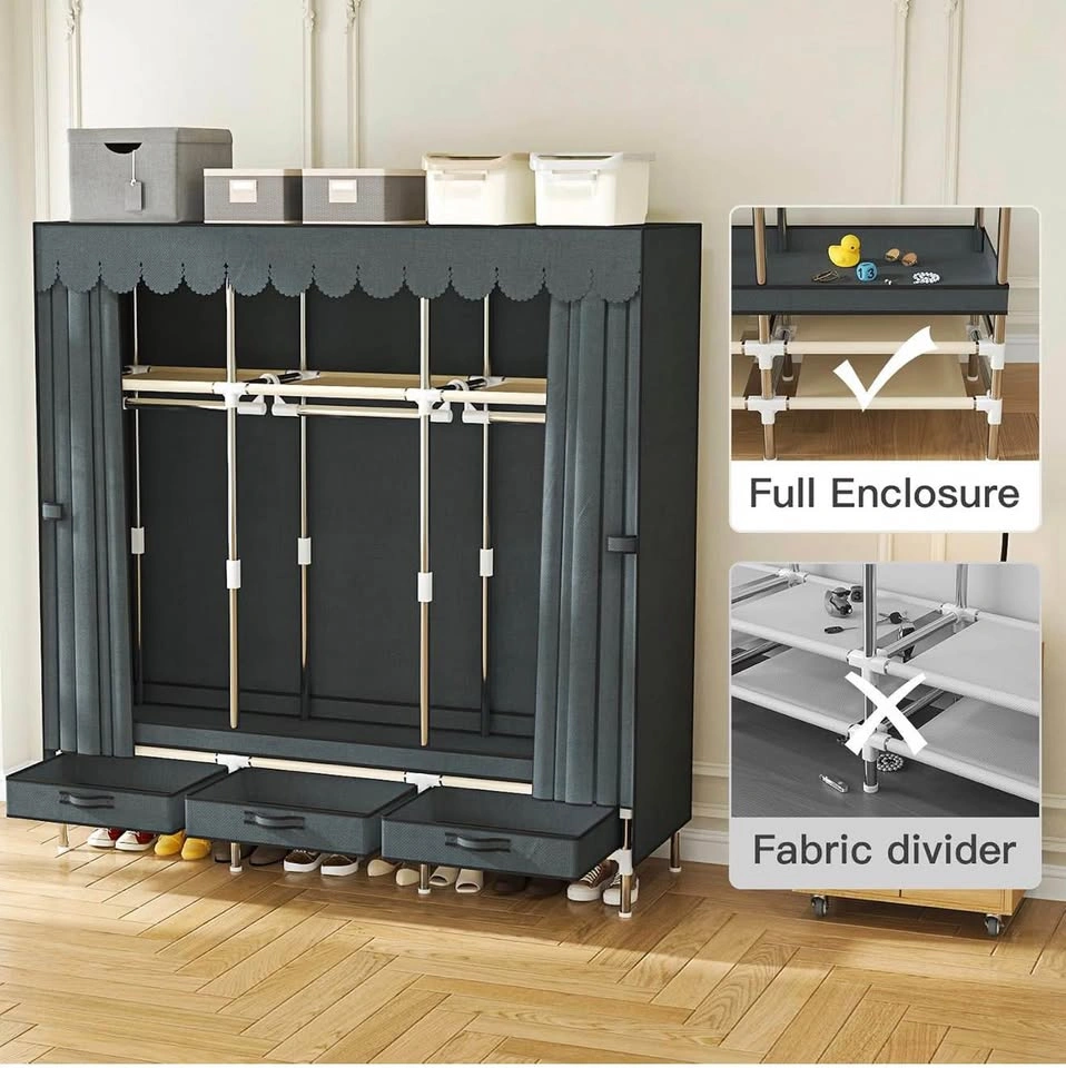 57.5” Portable Closet Wardrobe (Grey) - photo 5
