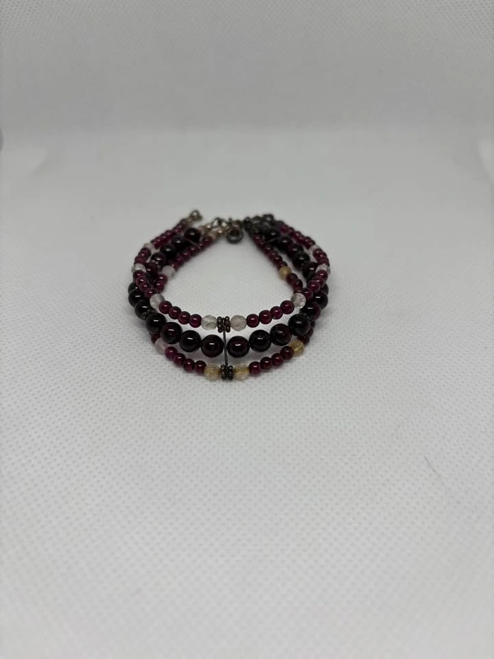 Multi-Strand Garnet and Clear Bead Bracelet
