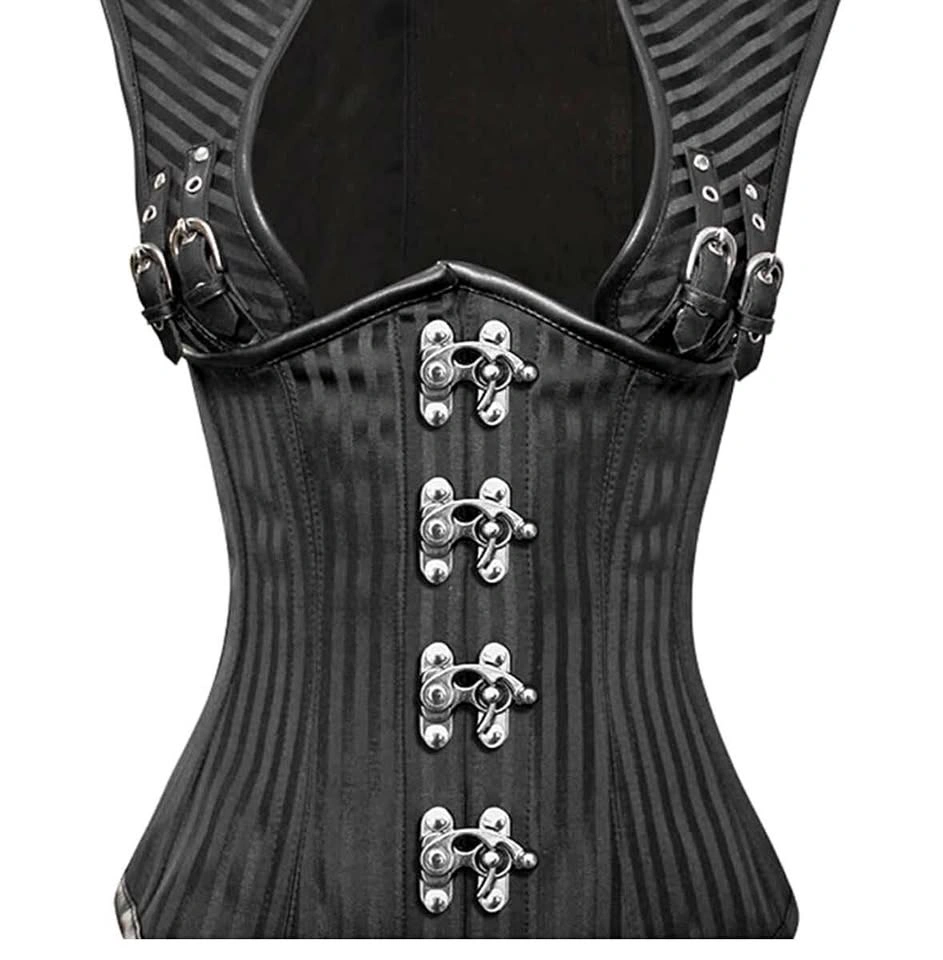 Black Pinstripe Steel Boned High Neck Corset
