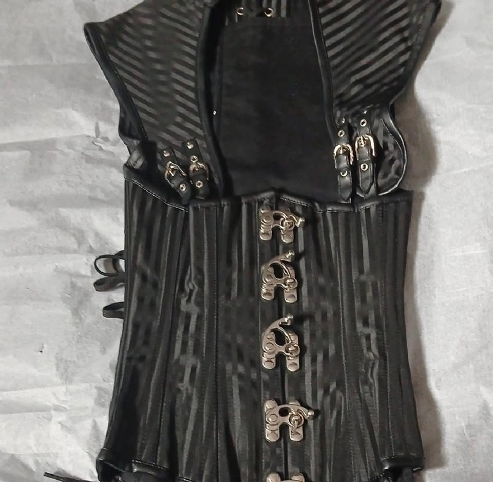 Black Pinstripe Steel Boned High Neck Corset - photo 2