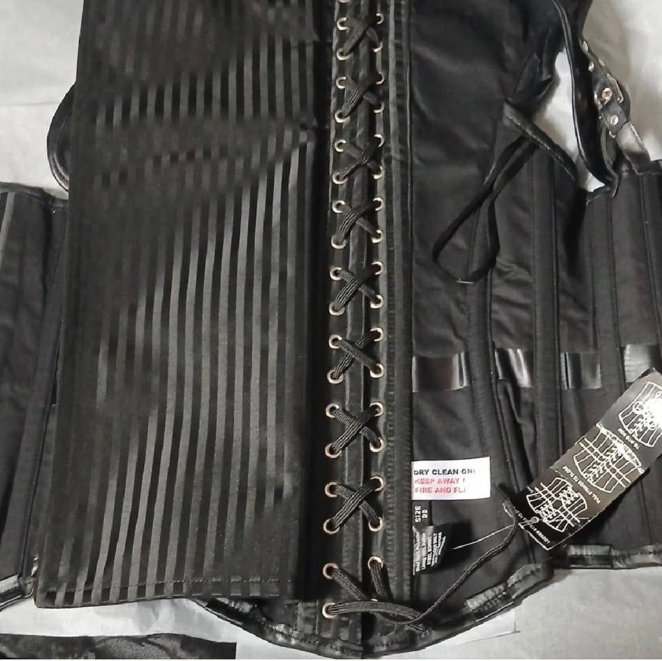 Black Pinstripe Steel Boned High Neck Corset - photo 3