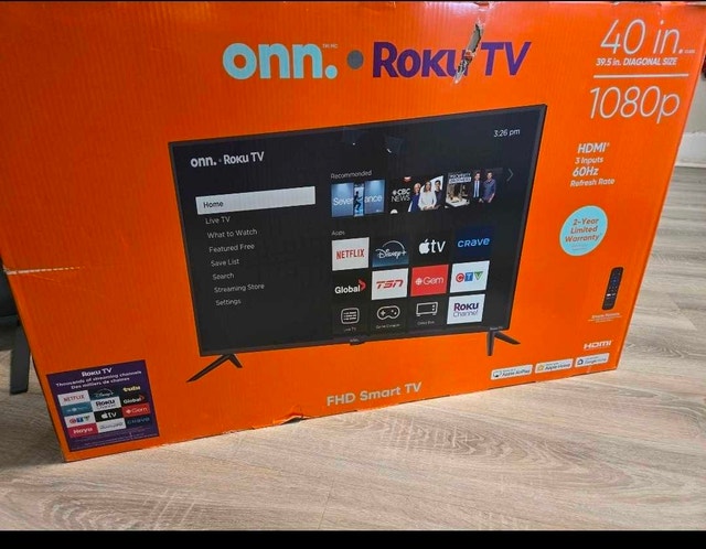 Onn 40 inch, 2026, Smart Roku TV in like new condition with box - photo 2