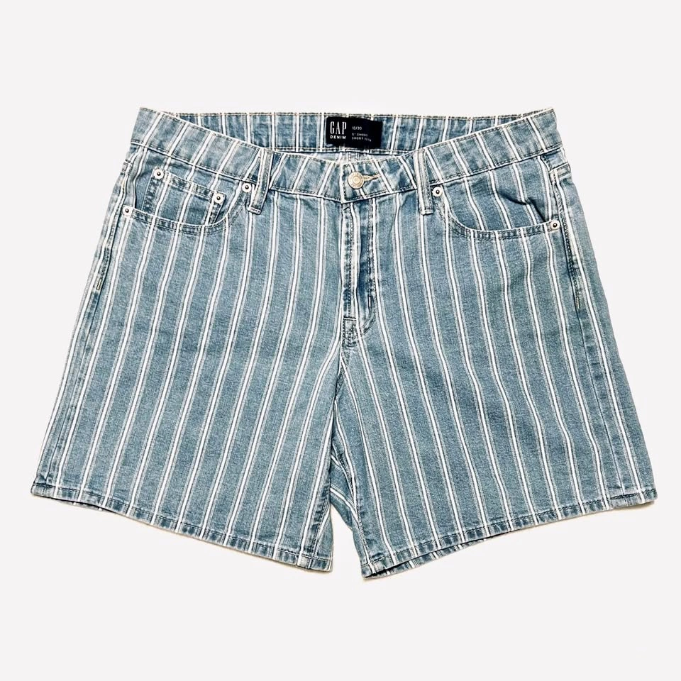 GAP Women's Blue and White Striped Denim 5" Jean Shorts Size 10/