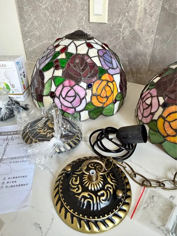 Set of 2 New Stained Glass Lampshades 12 Inch Tiffany Style