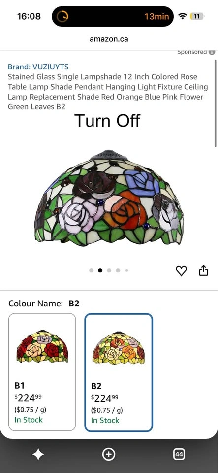 Set of 2 New Stained Glass Lampshades 12 Inch Tiffany Style - photo 3