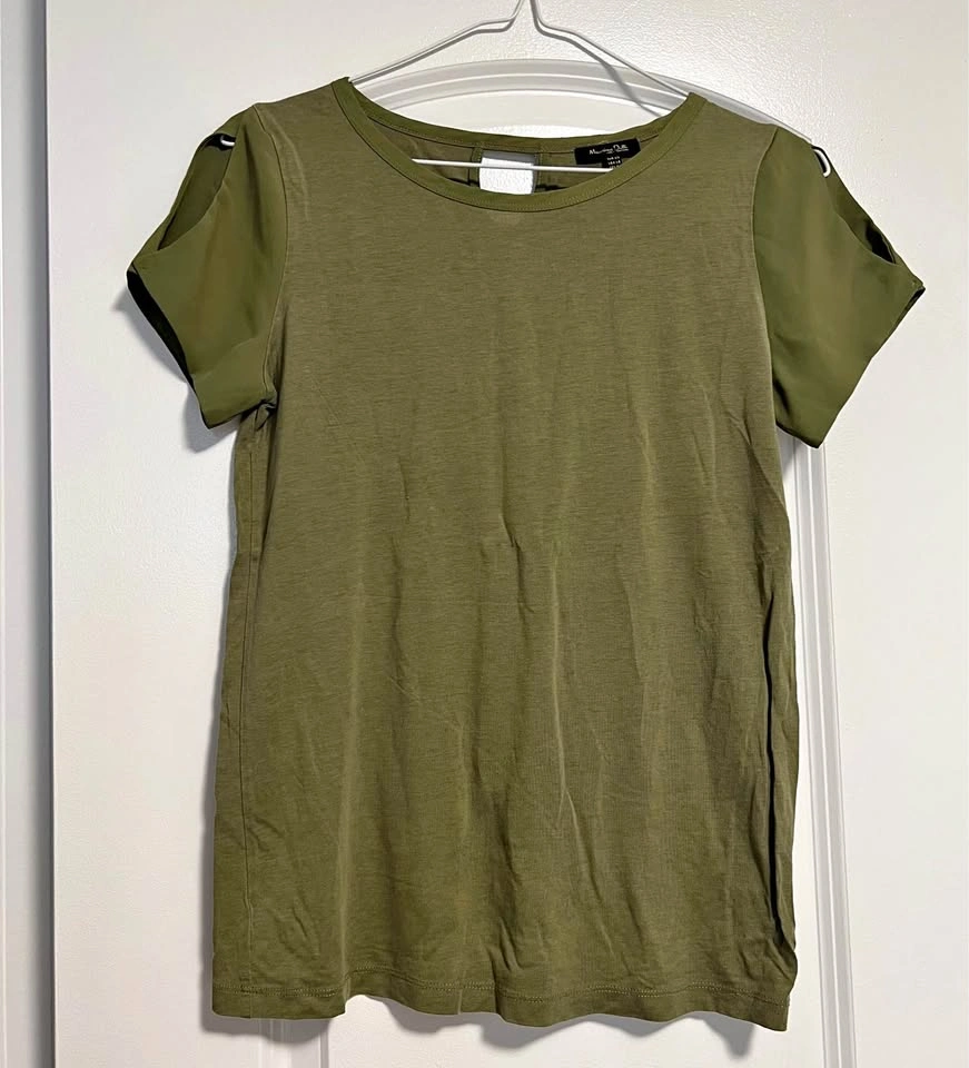 Massimo Dutti Olive Green Open-Shoulder Top - Size XS