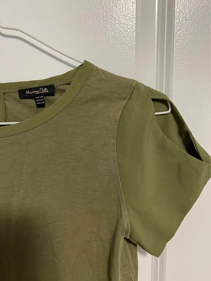 Massimo Dutti Olive Green Open-Shoulder Top - Size XS - photo 4
