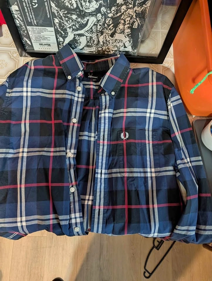 Fred Perry Men’s Plaid Button Down Shirt - Blue / Red - Size Lar
