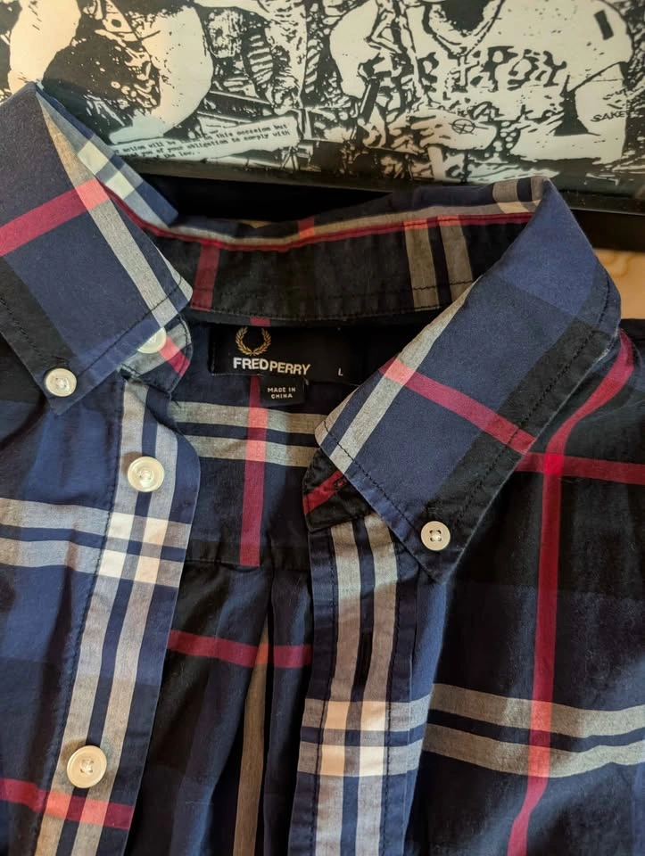 Fred Perry Men’s Plaid Button Down Shirt - Blue / Red - Size Lar - photo 3