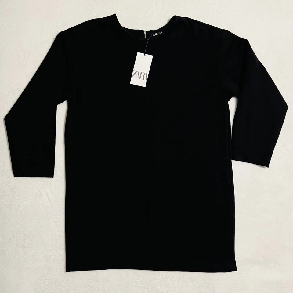 ZARA Dress Womens Tunic Black 3/4 Sleeve Zip Back Shift Size L - photo 3