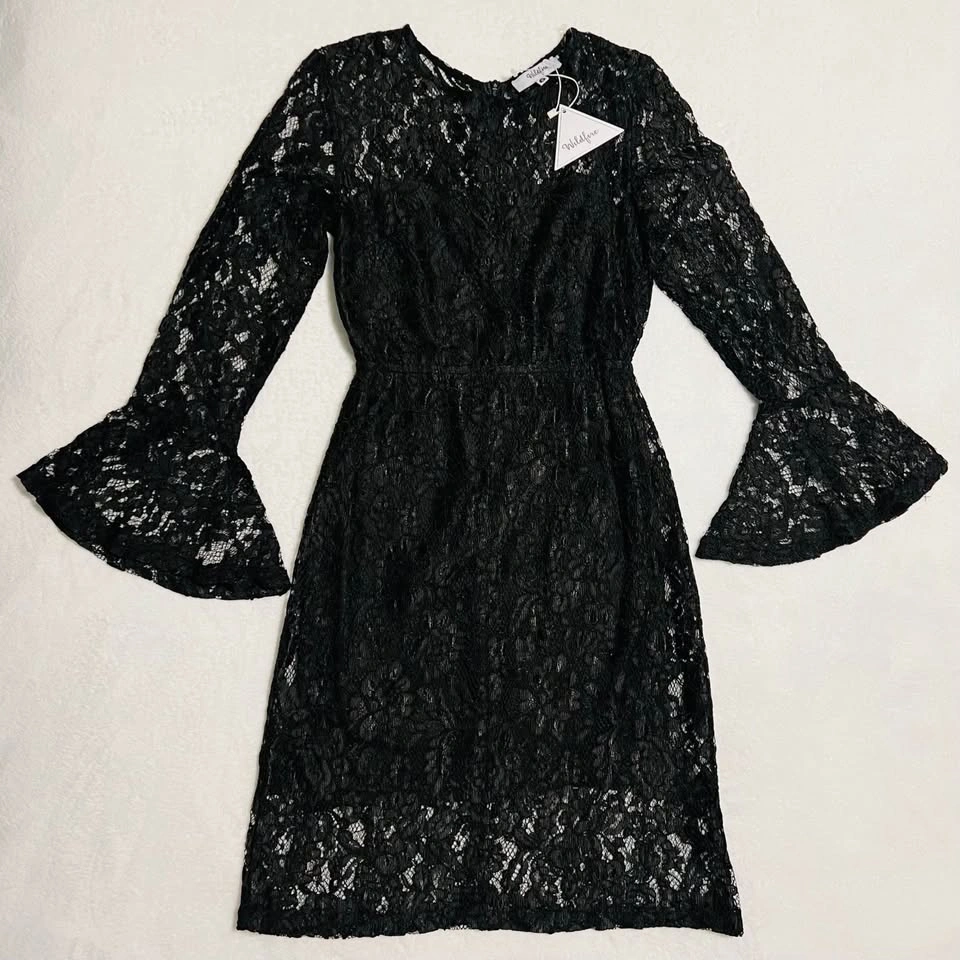 Wildfire Black Lace Long-Sleeve Midi Dress / Size S - photo 2