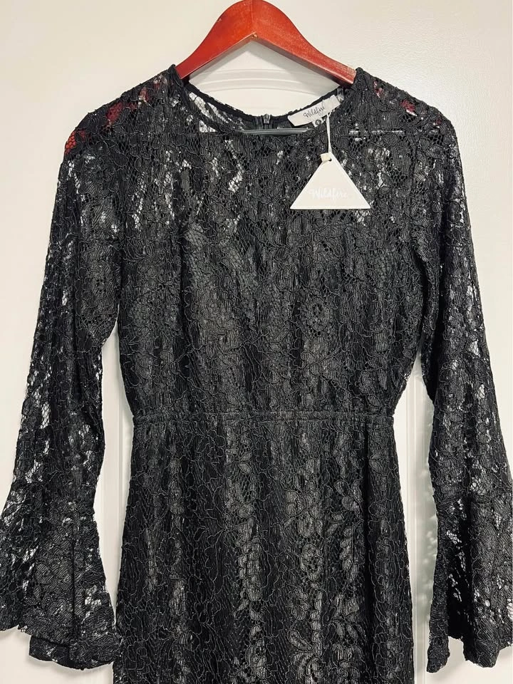 Wildfire Black Lace Long-Sleeve Midi Dress / Size S - photo 4