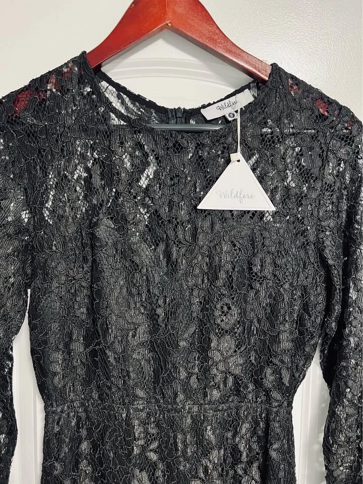 Wildfire Black Lace Long-Sleeve Midi Dress / Size S - photo 5