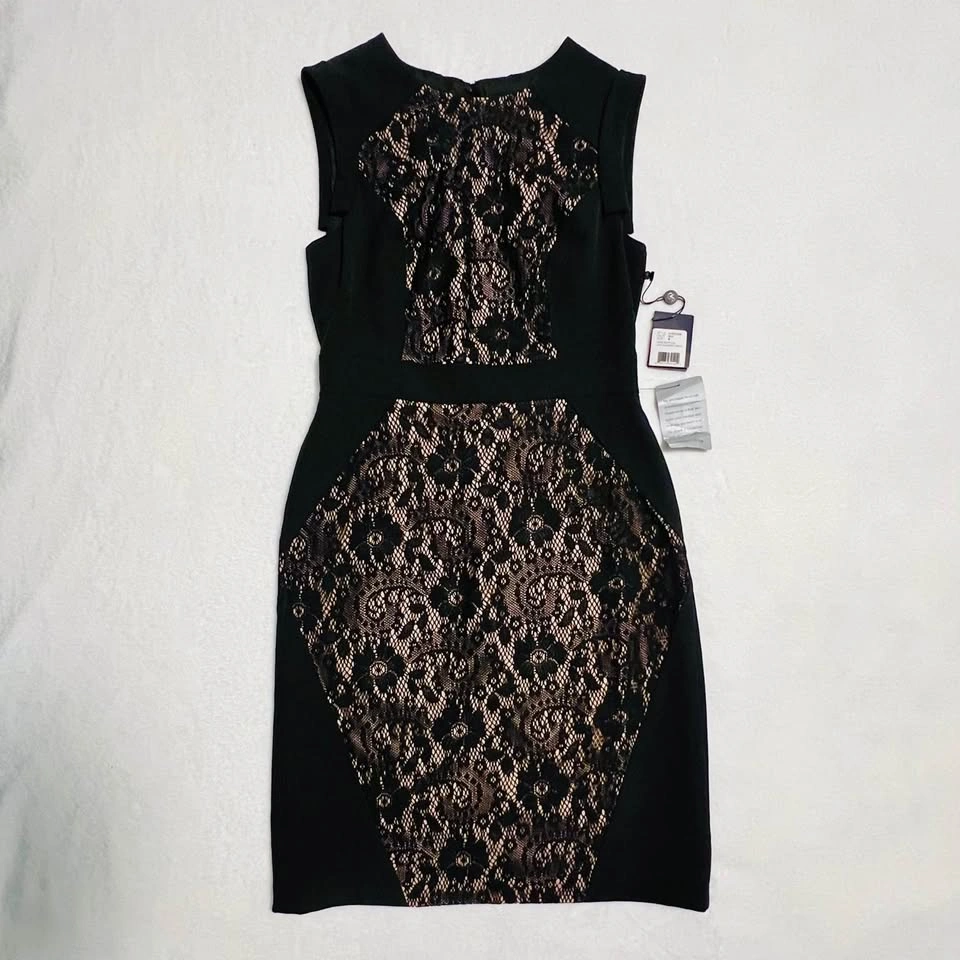 NORDSTROM Adrianna Papell Black Lace Sheath Dress - Size 6 - photo 4