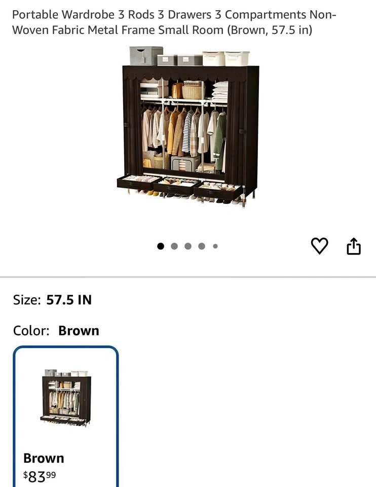 57.5” Portable Closet Wardrobe (Brown)