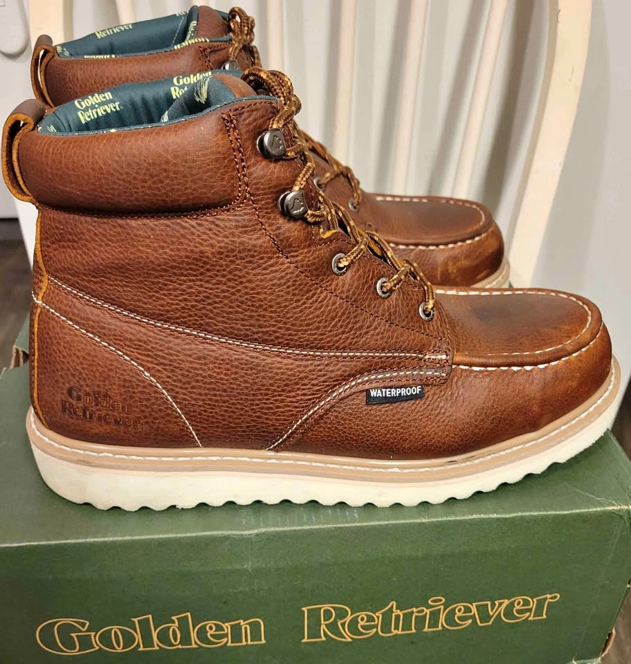 Golden Retriever Waterproof Steel Toe Work Boots Men's 12