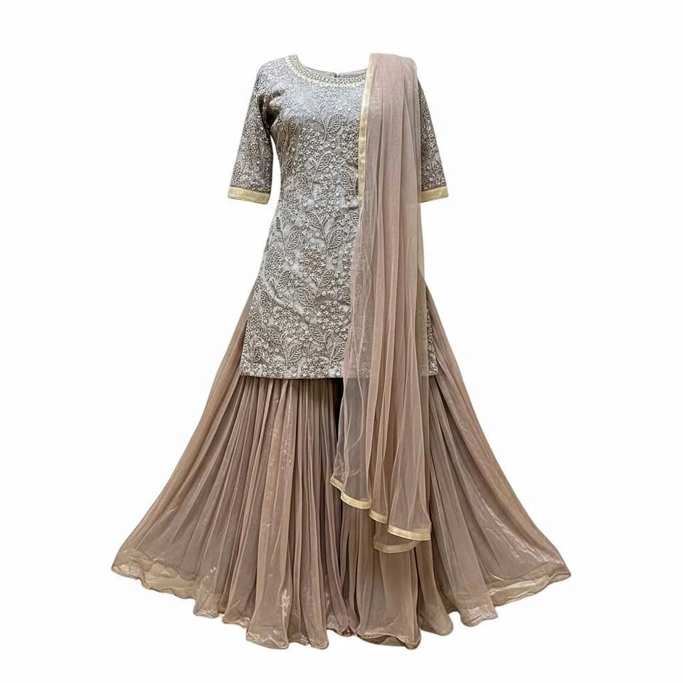Embroidered Sharara Suit with Dupatta