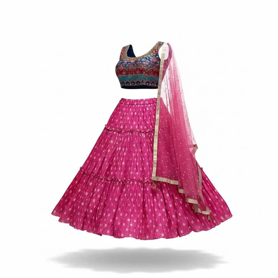 Pink Tiered Lehenga Choli with Embroidered Blouse