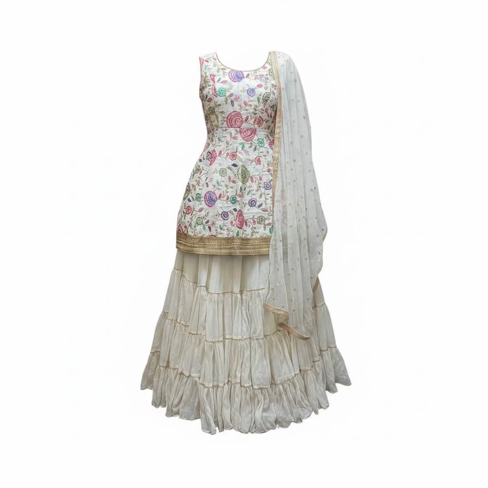 White Floral Embroidered Sharara Suit - photo 2